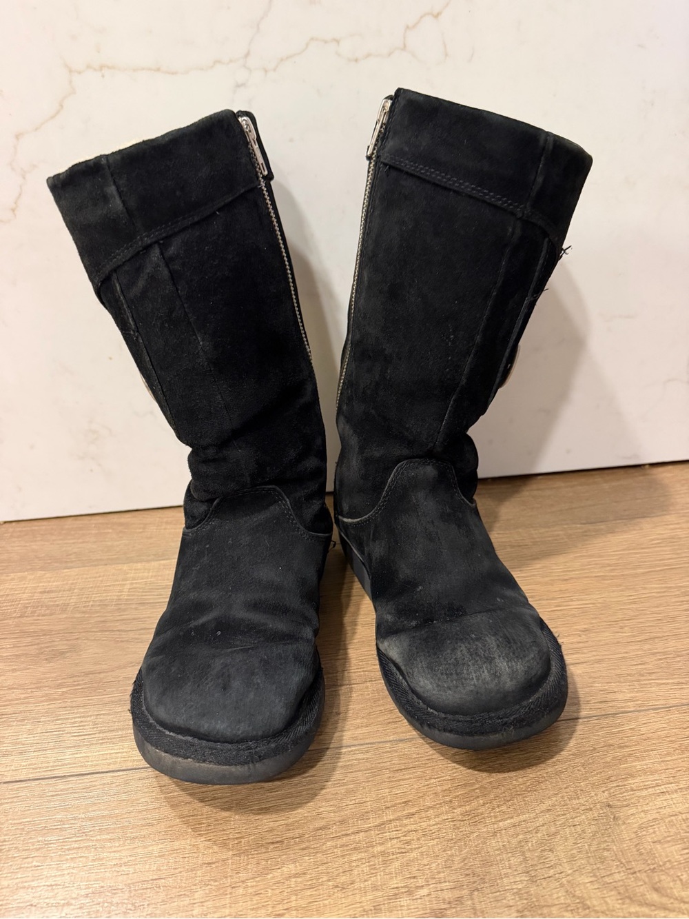 UGG Black Suede Shearling Mid-Calf Boot with Buckle, women 7 - Picture 6 of 13